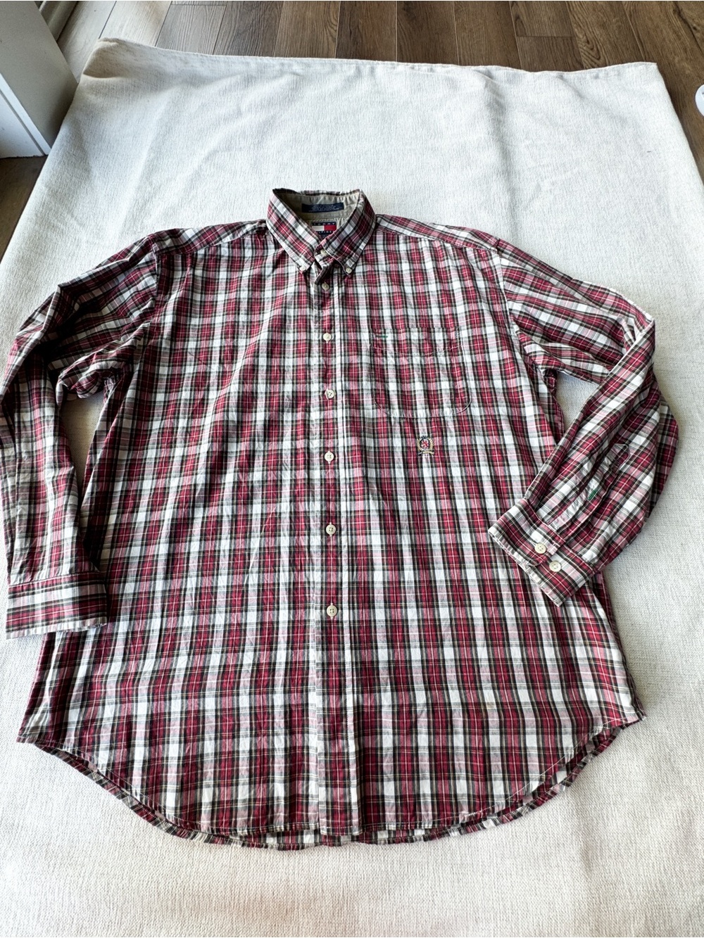 Tommy Hilfiger Men‎ long sleeve Classic Plaid Button-Down Shirt embroidered logo